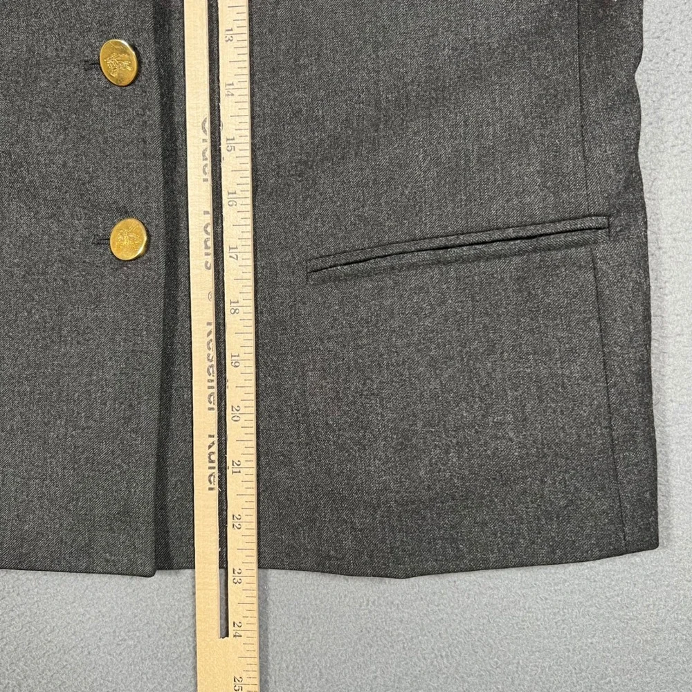 Vintage Burberry Wool Blazer Jacket Womens 4P‎ Petite Gray Collared Gold Buttons